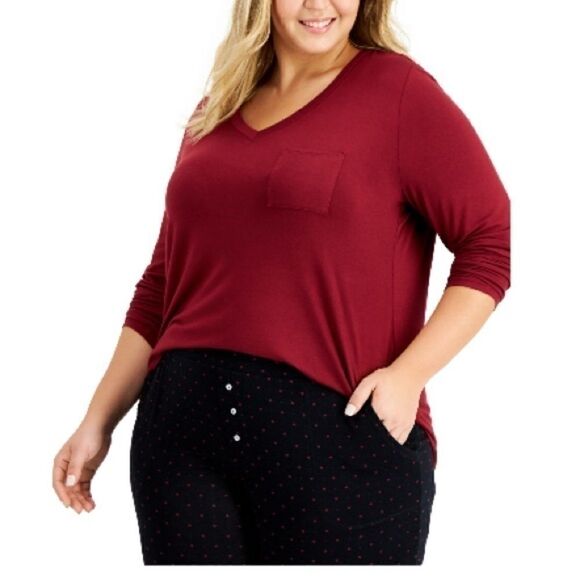 ALFANI Plus Size Pocketed Pajama
Top, shirt, red, 2X - Picture 3 of 5